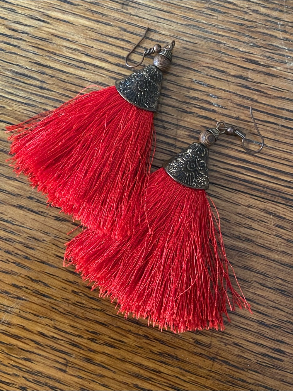 Red tassel earrings